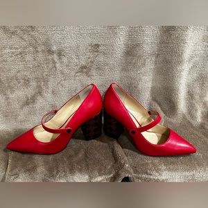 Katy Perry Red Mary Jane Pumps with Red and Black Checkered Block Heel